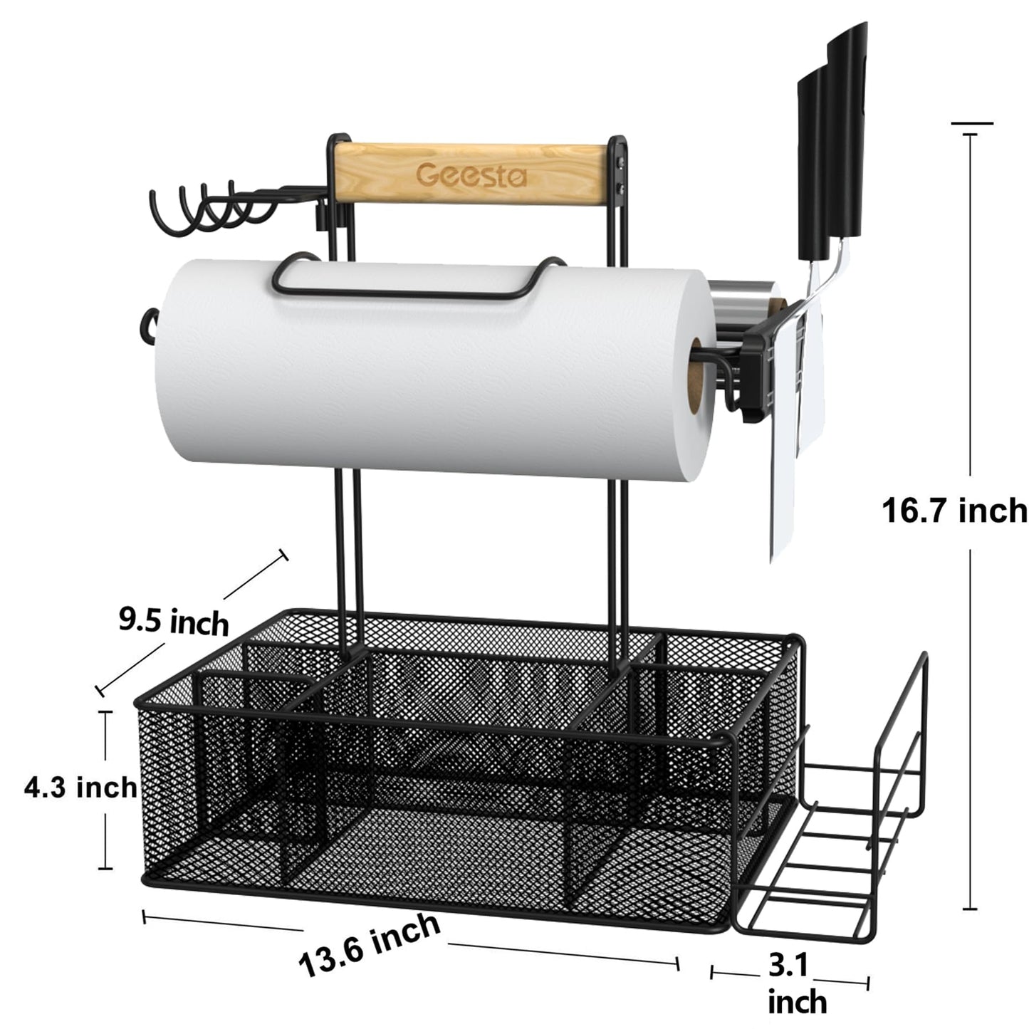 Geesta Grill Caddy for Outdoor Grill, BBQ Picnic Camping Caddy with Paper Towel Holder & Magnetic Tool Holder, Condiment Storage Utensil Kitchen Organizer for RV Camper, Tailgate Accessories