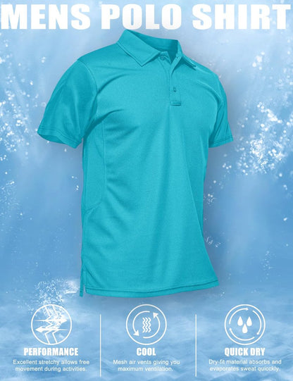 MAGCOMSEN Mens Polo Shirts Golf Shirts Polyester Quick Dry Light Work Shirts Golf Polo Shirts Ice Blue S