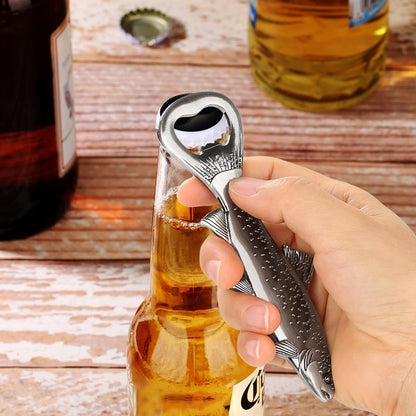 MR.BARWARE Trout Beer Bottle Opener – Fishing Gift for Men, Dad, Grandpa – Silver Fish Shaped Bar Tool with Gift Bag – Perfect for Fathers Day, Birthday, Christmas, Camping