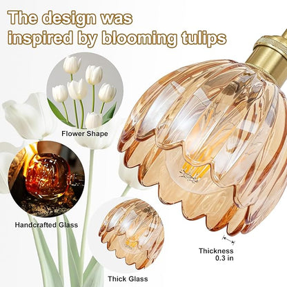 Vintage Bathroom Light Fixtures,4-Light Hardwired Vanity Lights Over Mirror,Gold Wall Sconces with Amber Tulip Glass Shade for Bathroom Living Room,E26 Socket(Bulbs Not Included)