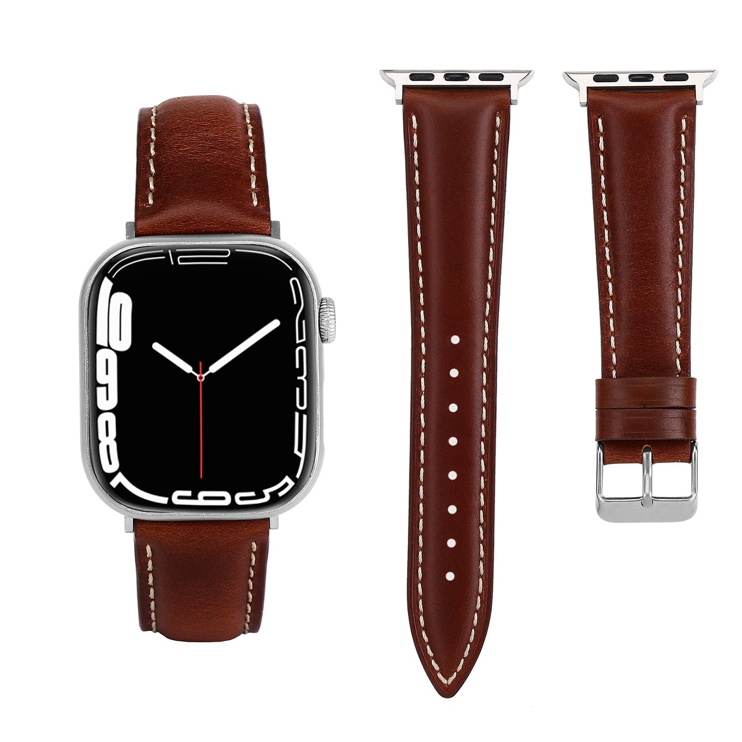 Vintage Full-Grain Genuine Leather Band Compatible with Apple Watch 42/41/40/38mm, Men Women Classic Business Dressy iWatch Strap for Series 11 10 9 8 7 6 5 4 SE 3 2 1, Coffee