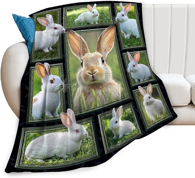 Cute Rabbit Blanket, Bunny Throw Blankets, Pet Animal Fuzzy Plush Rabbit Blanket Ultra Soft Gift for Women Kids Teens Men Girls Boys Stuff Decor for Easter Bedding Sofas Couch 80"X60"