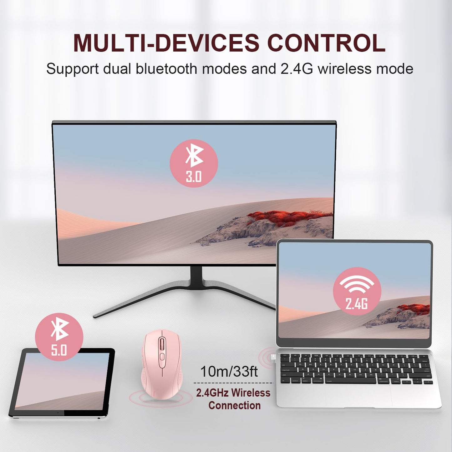 TECKNET Wireless Mouse for Laptop, Silent Bluetooth Mouse(BT5.0 & 2.4G) 4000DPI Adjustable, Computer Portable PC Quiet Mice with USB-A Receiver & 6 Buttons for Mac, 18 Months Battery
