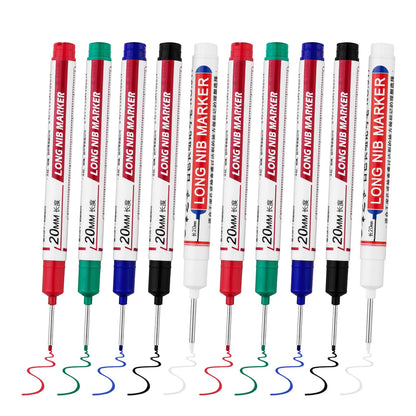 LYXMYGS 10 PCS Long Head Deep Hole Marker Pens,20mm Long Nib Marker, Longs Nose Markers, Waterproof Construction Markers Marking Tool,Permanent Markers Carpenter Ink marker Pens,Metal marking Pens