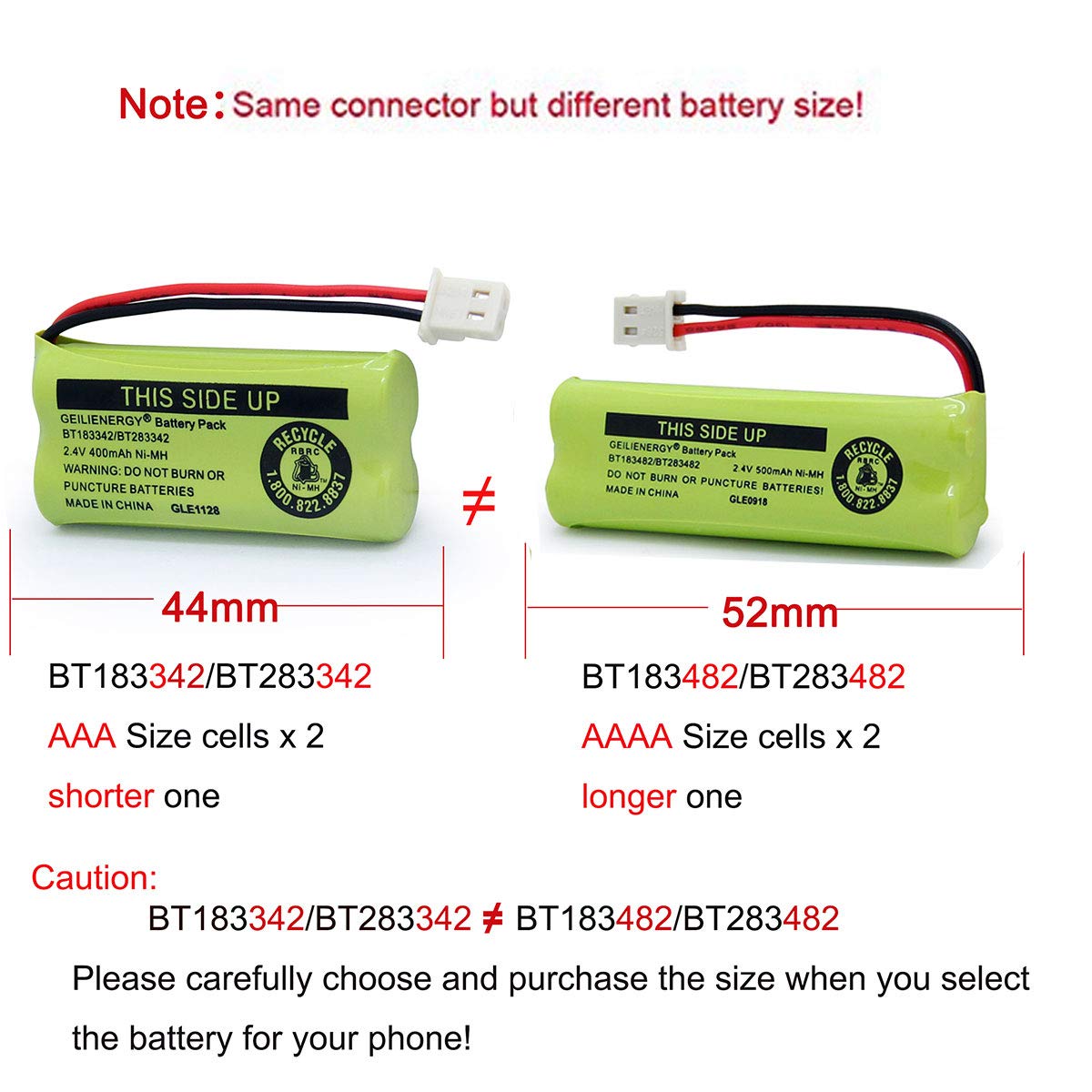 GEILIENERGY BT162342/BT262342 Battery Compatible for BT183342/BT283342 BT166342/BT266342 VTech CS6114 CS6419 CS6719 at&T EL52300 CL80111 Cordless Phone (Pack of 2)