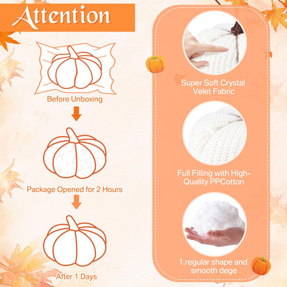 HunnmingRe 6 Pcs Thanksgiving Decor White Crochet Pumpkins Large 6 Inch Faux Fall Pumpkin Decor for Thanksgiving Farmhouse Autumn Rustic Mantel Table