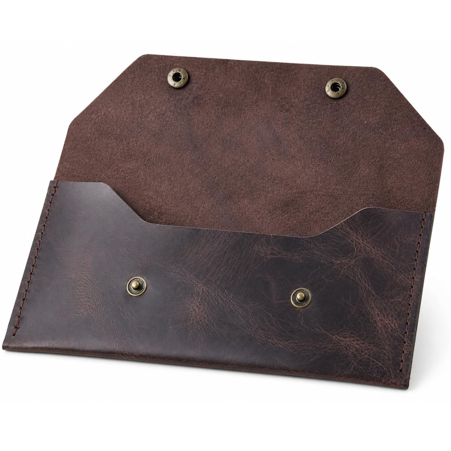 ZEMARS Genuine Leather Cash Envelope Wallet, Two Snap Money Pouch for Men and Women, Reusable Budget Envelope Wallet, Slim Organizer for Cash, Cards, Receipts, Checks and Keys (Dark Brown)