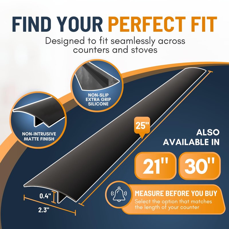 Linda’s Essentials Silicone Stove Gap Covers (2 Pack), Heat Resistant Oven Gap Filler Seals Gaps Between Stovetop and Counter, Easy to Clean Stove Gap Guard (25 Inches, Black)