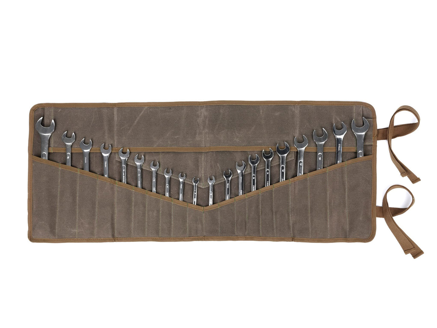 Denifiter Wrench Roll Up Pouch, Heavy Duty Waxed Canvas Tool Roll Bag Tool Organizer Bag With 20+4 Pockets (Brown)
