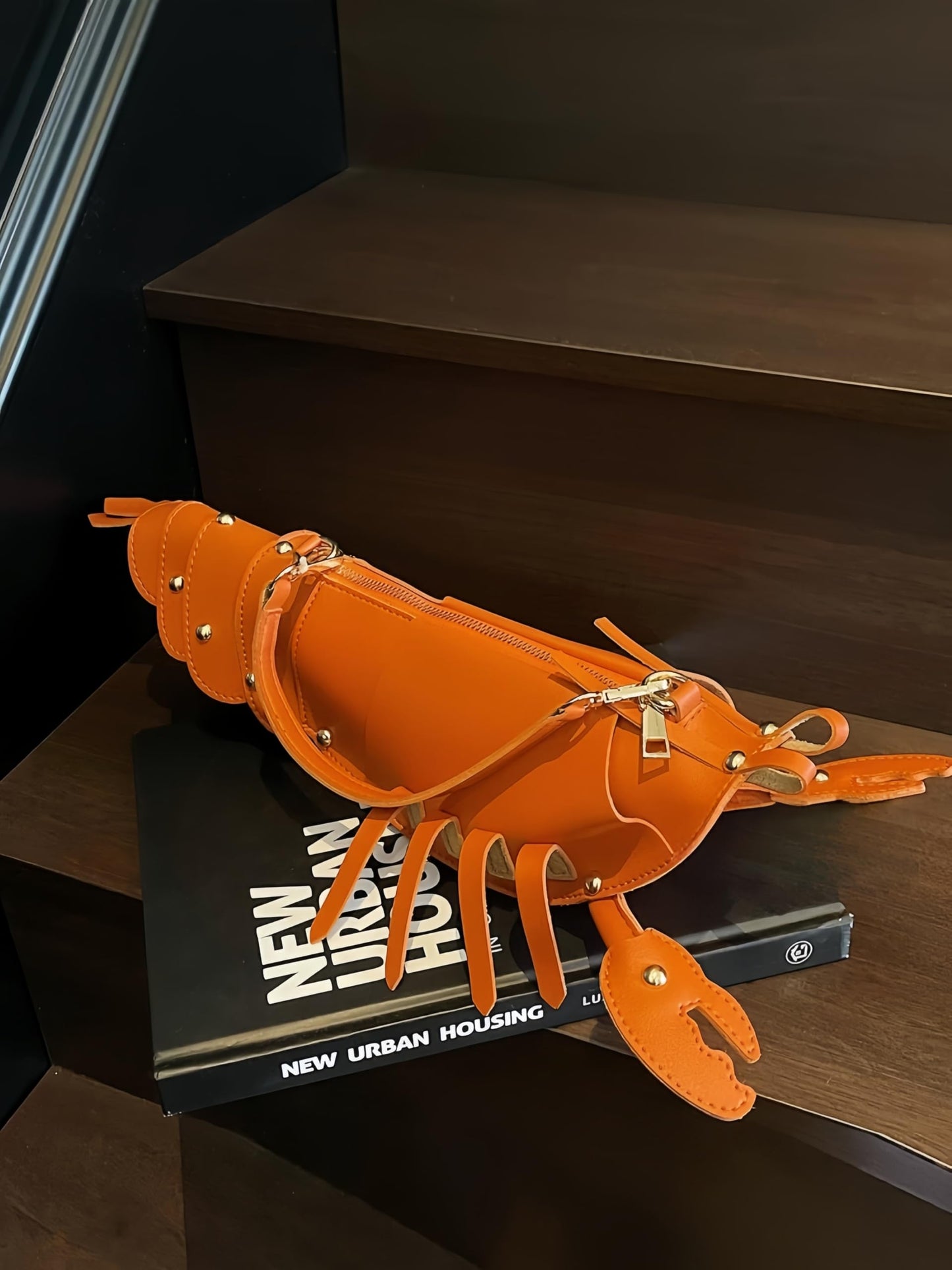 XJXFKDG Lobster Shaped Crossbody Bag,Fun Unique Rivets Lobster Design Shoulder,PU,Stylish Handbag Purse for Women Girls (Orange)
