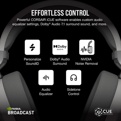 Corsair HS65 Wireless Multiplatform Gaming Headset with Bluetooth - Dolby Audio 7.1 - Omni-Directional Microphone - iCUE Compatible - PC, Mac, PS5, PS4, Mobile - White