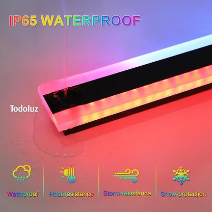 TODOLUZ 2-Pack 24-Inch Outdoor RGB Wall Light Fixture, IP65 Waterproof 16W Dimmable LED Linear Wall Sconce Lighting with Remote Control for Porch Garage Party Gathering