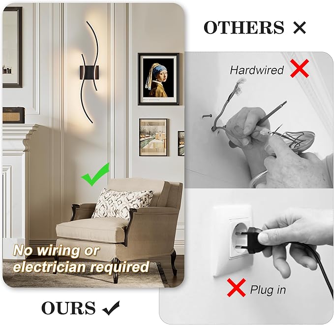 Battery Operated Wall Sconces with Remote Control, Stepless Colors 3000K-6000K & Dimming, LED Black Wireless Wall Light for Living Room, Hallway, Bedroom, 27.5 Inch (1 Pack)