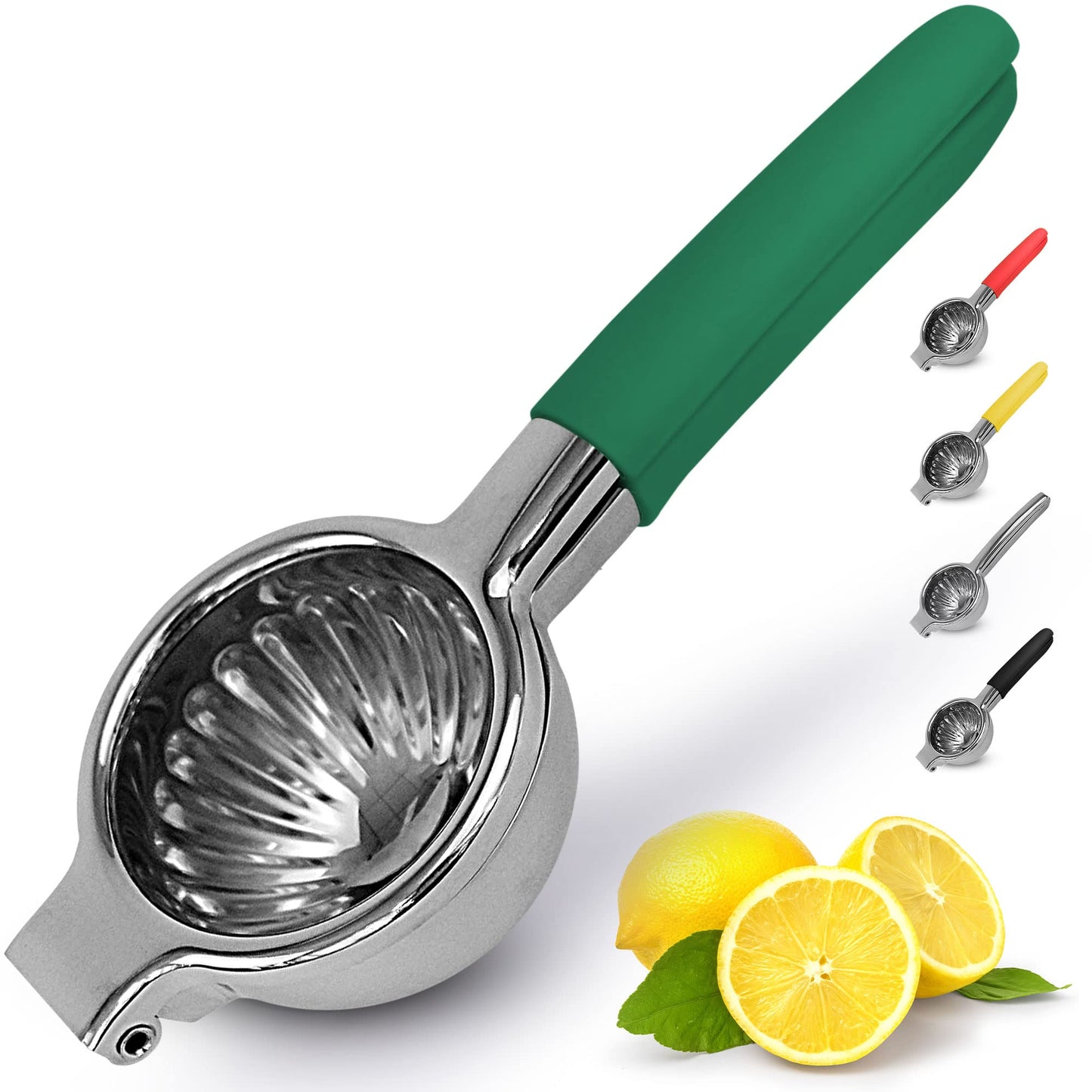 Zulay Lemon Squeezer Stainless Steel with Premium Heavy Duty Solid Metal Squeezer Bowl (Black Grip, Large)