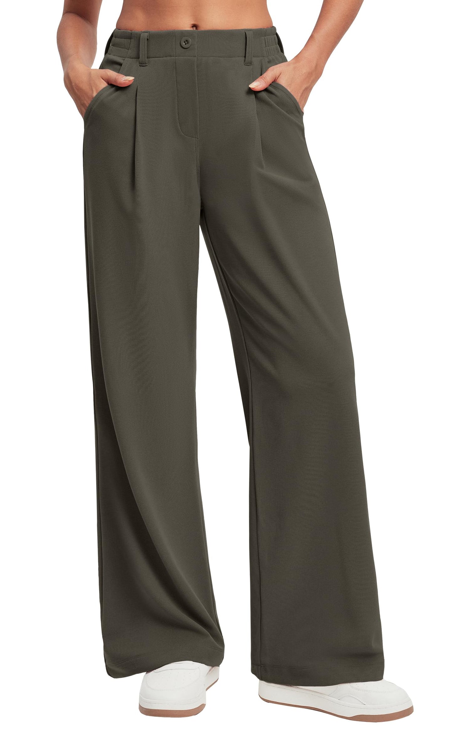 Ewedoos Wide Leg Pants Woman Stretchy Work Dress Pants Women Pull on Business Casual Slacks Trousers Fall Outfits 26"/28"