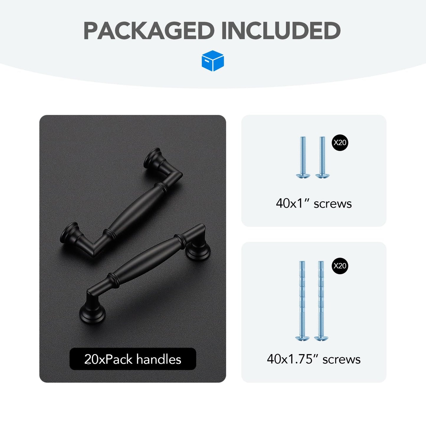 HOME EDIT 20 Pack 3-3/4 Inch Matte Black Cabinet Handles Solid Zinc Alloy Pulls for Kitchen, Dresser, Closet & Bathroom Cabinets Hardware