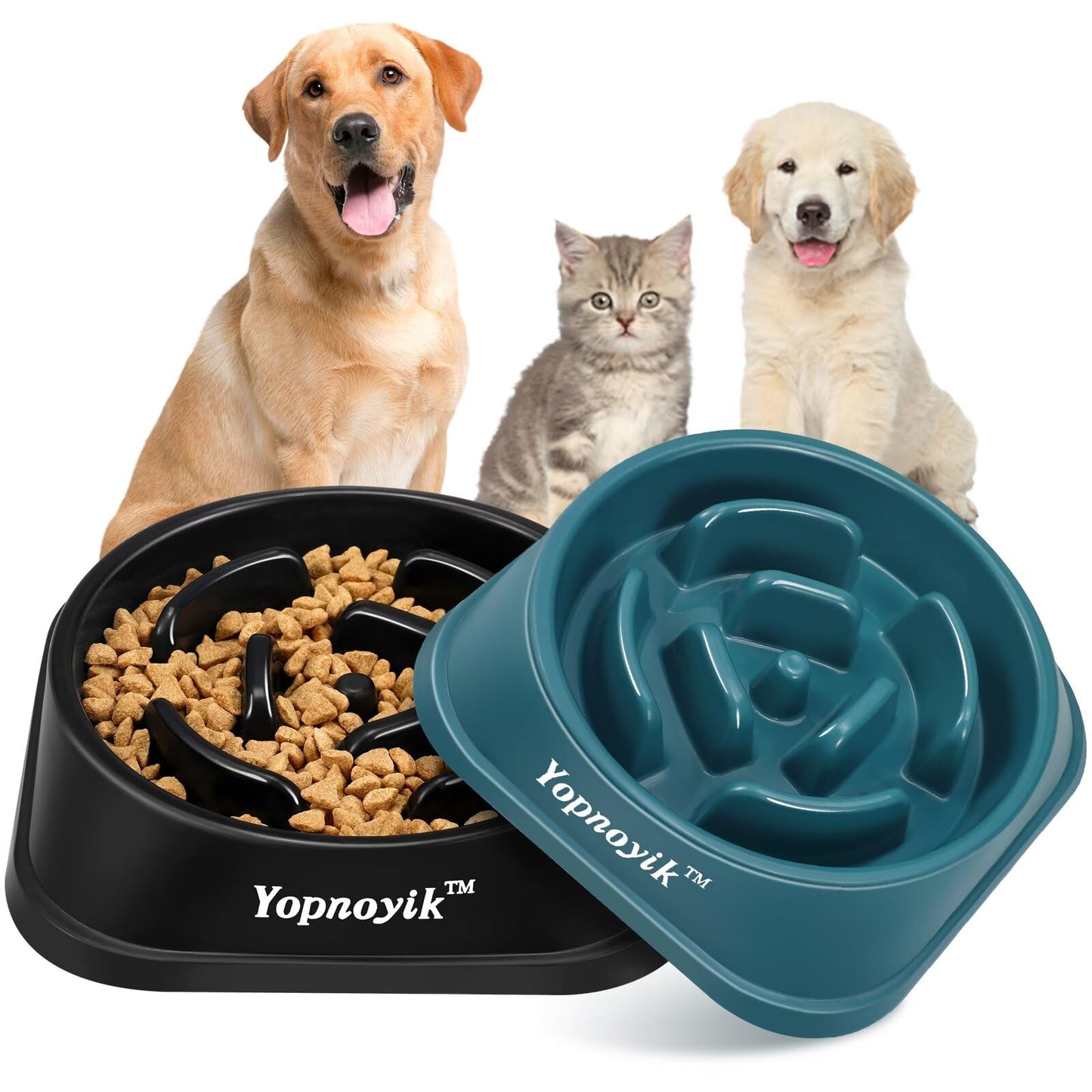 2 Pack Slow Feeder Dog Bowls for Healthy Eating, Non-Slip and Anti-Choking Design, Reduces Bloating & Overeating for Small & Medium Dogs and Cats, Easy to Clean