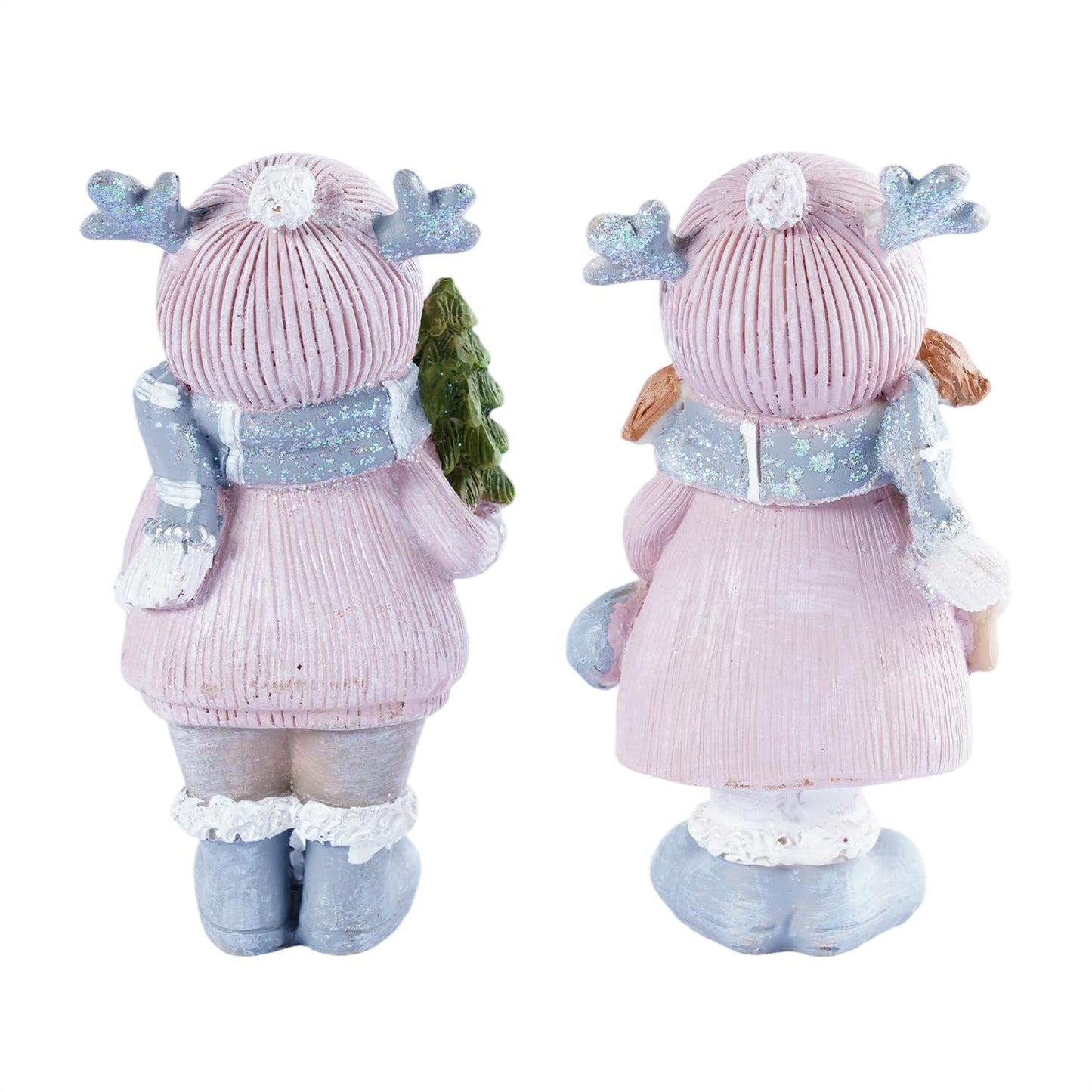 Brizoria Christmas Home Decor Set of 2 Resin Mini Sculptures with Reindeer Hats, Cute Female Themed Winter Ornaments for Mantel, Tiered Tray & Indoor Tabletop Christmas Decor