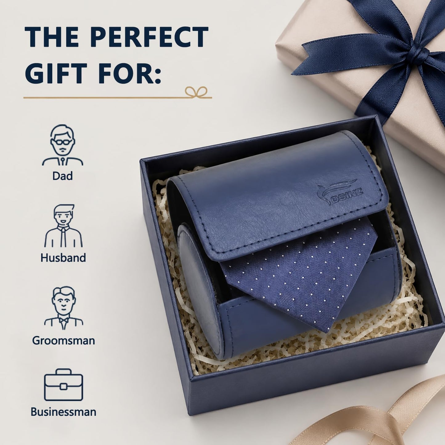 WAJJ Men's Necktie Travel Case, Tie Anti-Wrinkle Organizer Box - Formal Cylinder Shape (Blue)