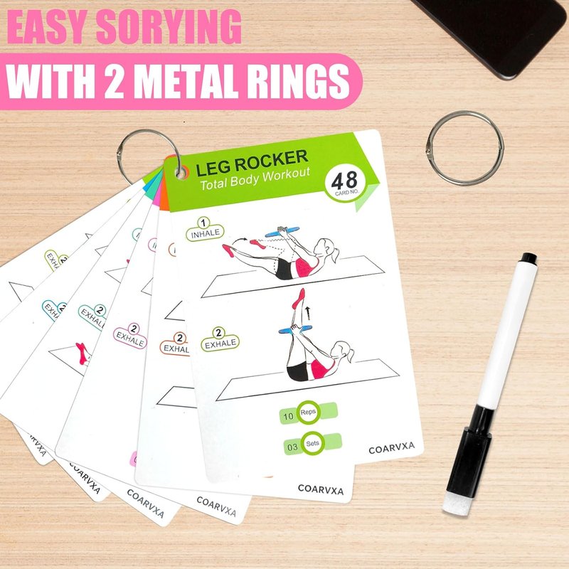 Pilates Ring Workout Cards - 58 Exercises & 4-Week Challenge | Includes 2 Rings & Mat for Home or Gym