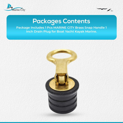 MARINE CITY Brass Snap Handle Drain Plug, Durable & Strong, Easy to Use, Sturdy with Fine Finish, Innovative Design for Boats, Yachts, Kayaks & Marine Use