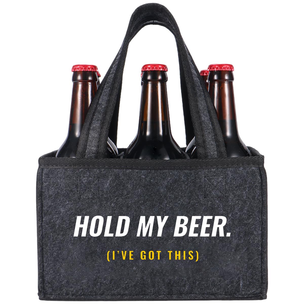 Funny Beer Drink Carrier Bag for Men, Birthday Gift for Beer Lovers, Unique Gifts for Him, Party, BBQ, Camping, and Tailgating, 6-Bottle Felt Beer Tote