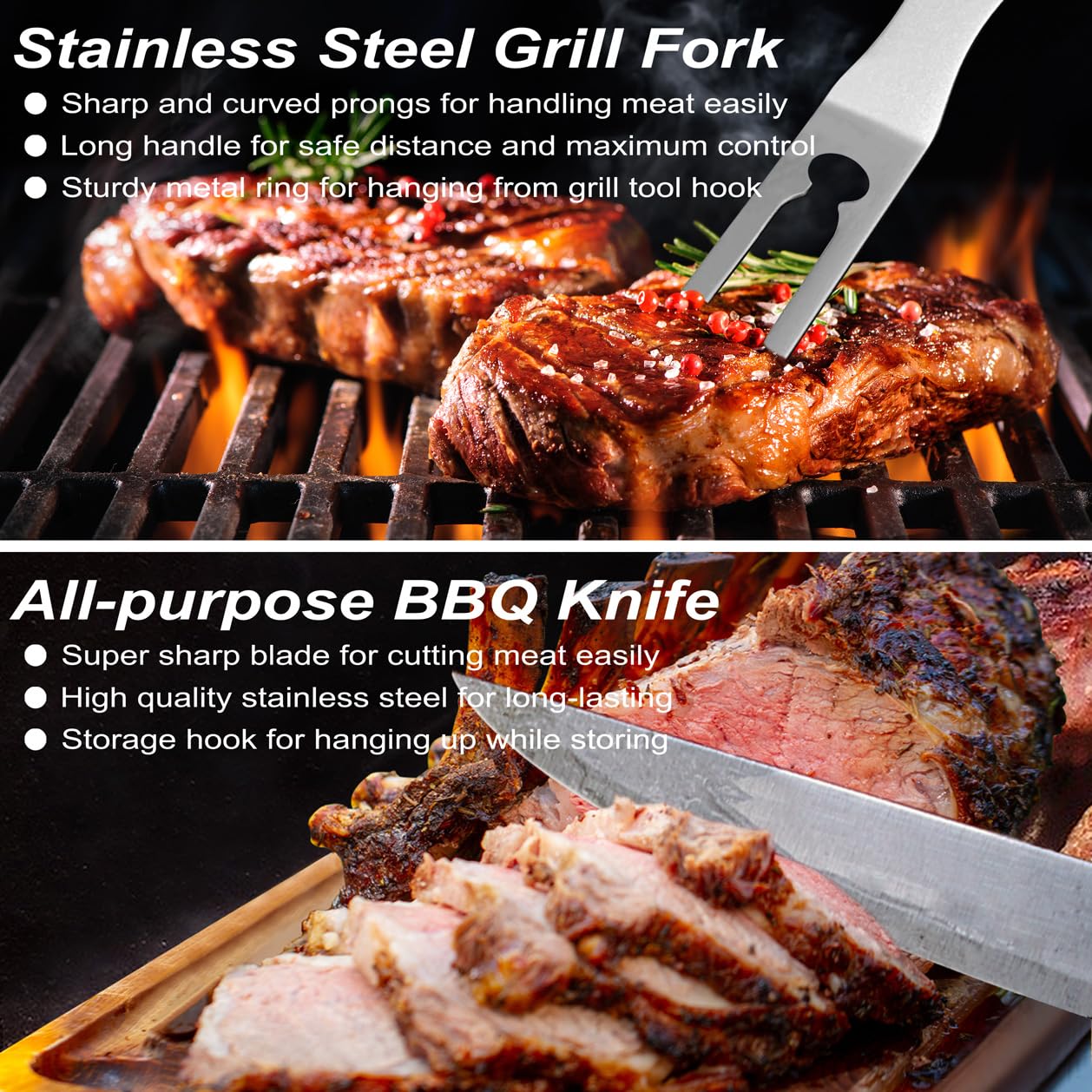 POLIGO 29 PCS BBQ Grill Accessories Stainless Steel BBQ Tools Grilling Tools Set with Storage Bag for Fathers Day Dads Birthday Presents - Camping Grill Utensils Set Ideal Grilling Gift for Men Silver