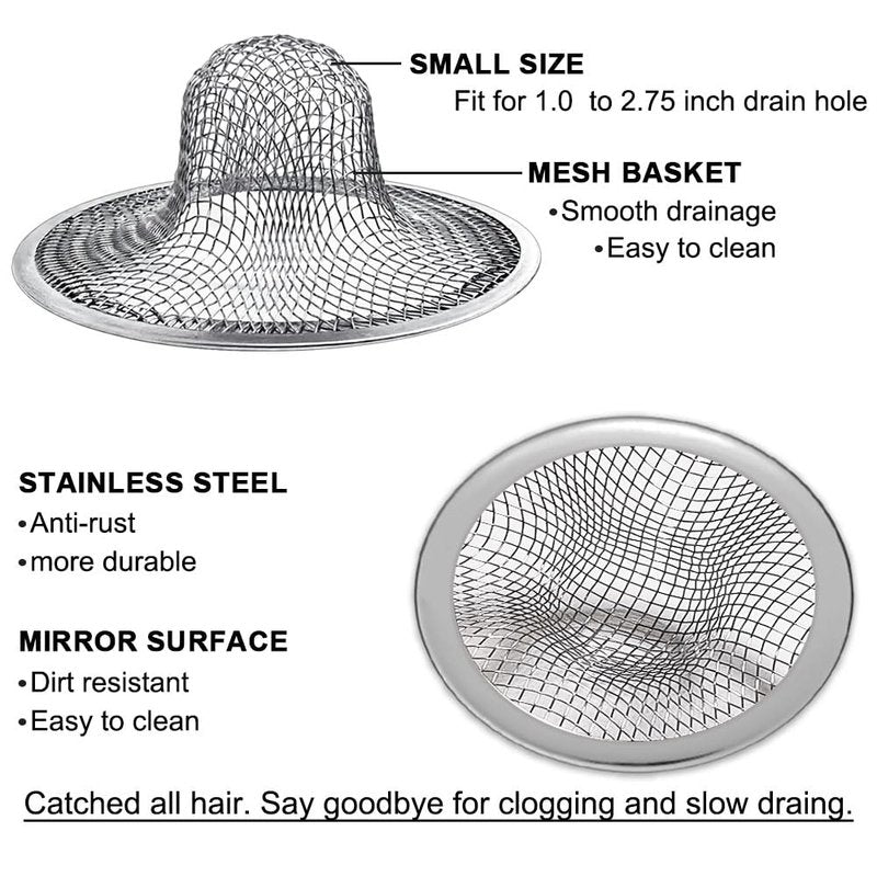 Seatery 2PCS Tub Drain Hair Catcher - 2.75 inch Shower Drain Mesh Strainer, Stainless Steel Shower Bathtub Drain Cover, Bathroom Sink Strainer Filter Basket for Bathroom Sink, Wash Basin Floor Drain