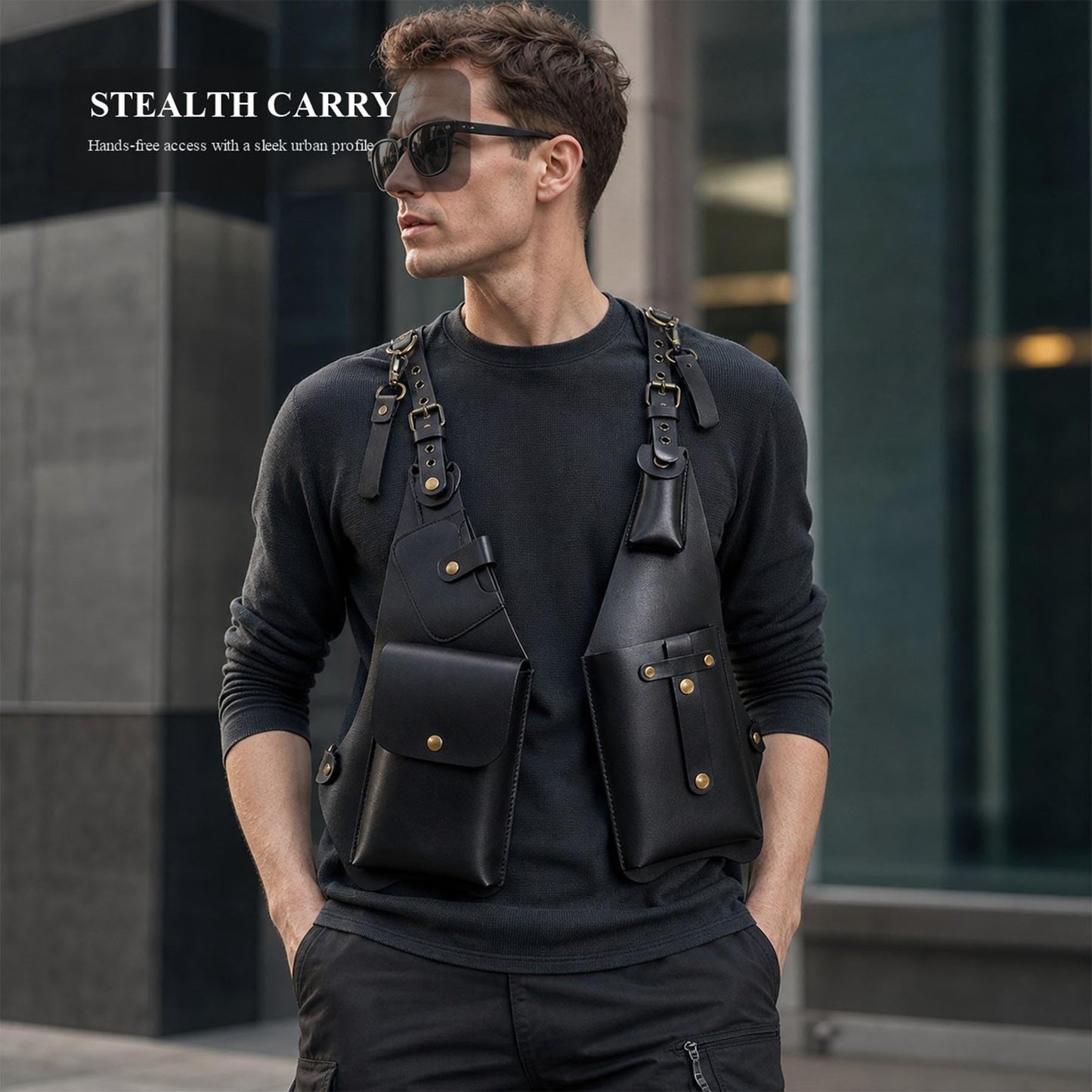 ASTRULUME Anti-Theft Underarm Shoulder Bag, Adjustable Armpit Holster Vest Pack, Cyberpunk Techwear PU Leather Chest Sling, Stealthy Phone Wallet Harness for Men & Women(Brown)
