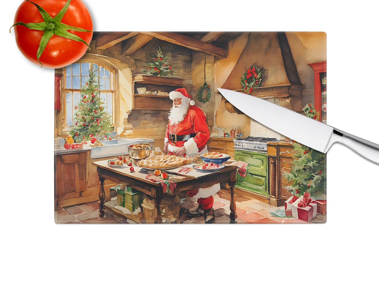 Caroline's Treasures DAC3293LCB Cookies with Santa Claus Father Christmas Glass Cutting Board Large Decorative Tempered Glass Kitchen Cutting and Serving Board Large Size Chopping Board