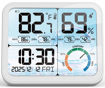 VOCOO Digital Indoor Room Thermometer - 5.8'' Extra Large Display Temperature Humidity Sensor with Accurate Temp Humidity Gauge Monitor, Calibration, Max & Min Records, Comfort, Backlit, Date & Clock
