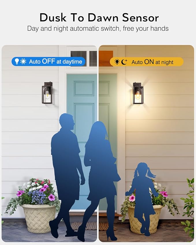 VIANIS 2 Pack Oil Rubbed Bronze Outdoor Lights Wall Mount, Dusk to Dawn Wall Lights for House Outside, Aluminium Modern Porch Lights Sconce, ORB Exterior Lantern Fixture with Waterproof, Anti-Rust