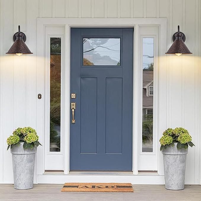 Dusk to Dawn Outdoor Gooseneck Wall Sconce with Dark Sky Cast Hammered Aluminum Shade in Oil Rubbed Bronze Finish,Anti-Rust Waterproof Outdoor Light for Farmhouse Porch Garage,1-Light E26