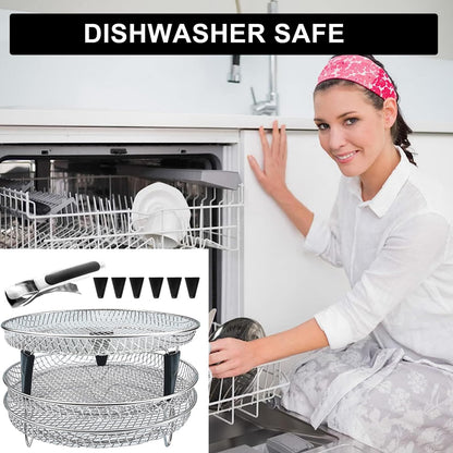 Upgrade 8inch Square Air Fryer Rack,Three Stacktable Dehydrator Rack,Square Air Fryer Accessories,Only Fit for Air fryer which inner size ≥8.7 inch(Square)