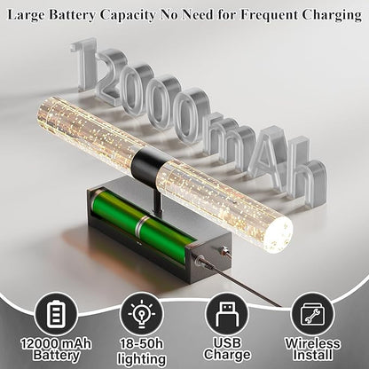 camuucci Battery Operated Black Wall Sconces Set of 2 Rechargeable Battery Powered Wall Light with 12000mAh Indoor Not Hardwired Dimmable Wall Lamp Fixtures for Bedroom Living Room 15.3 Inches
