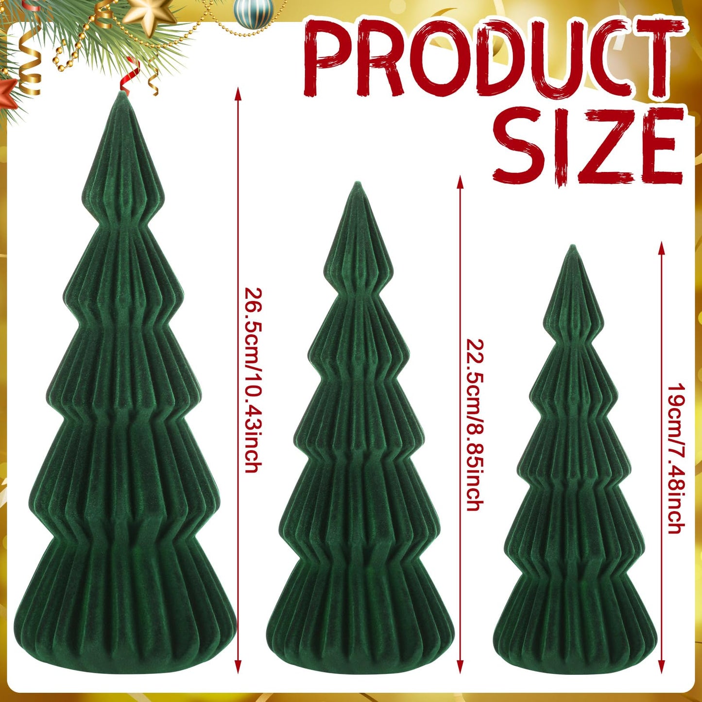 Relaxgiant Set of 3 Velvet Ceramic Christmas Trees Decoration Large Modern Velvet Cone Christmas Tree Figurine Decor Holiday Xmas Winter Indoor Home Tabletop Mantel Centerpiece(Dark Green)