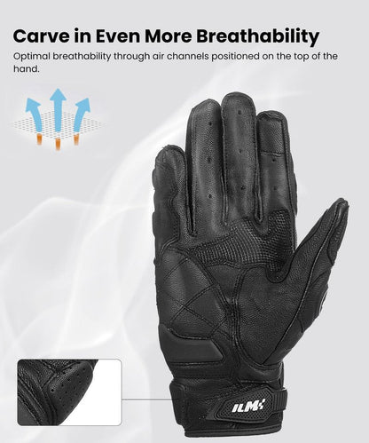 ILM Air Flow Leather Motorcycle Gloves Touchscreen for Men and Women Model-GRC01 (L, Black)