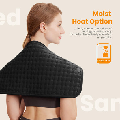 Electric Heating Pad for Back Pain Relief & Cramps - 6 Heat Settings,Auto Shut Off,Moist Heat Options,Portable Heated Pads for Neck/Shoulder Machine Washable Gift for Men Women,Grey,12"x24"