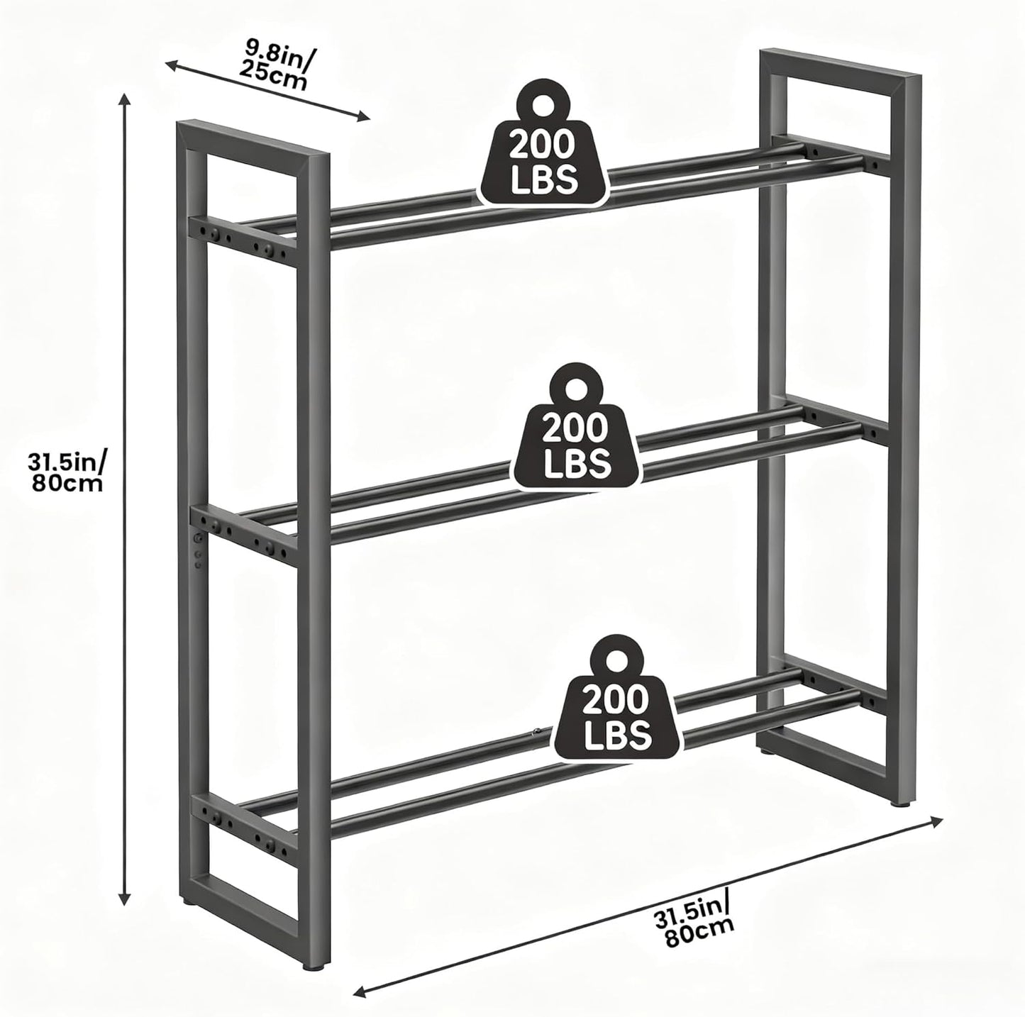 Pickpiff Adjustable 3-Tier Dumbbell Rack –Sturdy Heavy-Duty Metal Weight Storage Stand for Dumbbells and More – Space-Efficient Home Gym Organizer – 600 lb Capacity (Dumbbells Not Included)