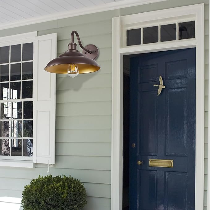 Gooseneck Barn Light - 12" Farmhouse Exterior Wall Mount Sconce, Industrial Black & Oil Rubbed Bronze, 3 Pack - Outdoor & Indoor Use