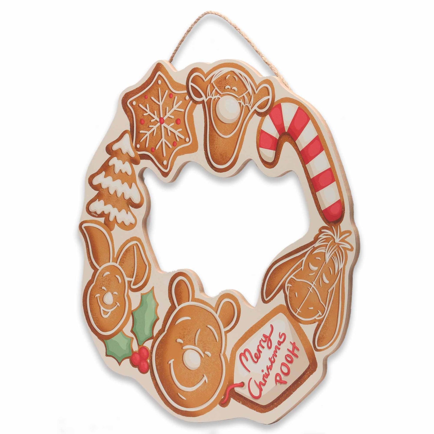 Open Road Brands Disney Winnie the Pooh Gingerbread Wreath Hanging Wood Wall Decor - Cute Winnie the Pooh Christmas Decoration for Home