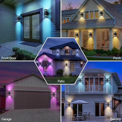 Smart Outdoor Wall Lights, RGBCW Dusk to Dawn Exterior Light Fixture Color Changing Porch Lights with Remote Control, Waterproof Square Outdoor Sconce Lights Works with Alexa Google Assistant