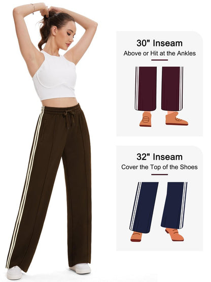 Tapata Tall Womens 34" Inseam Track Pants Relaxed Fit Striped Workout Sweatpants Baggy Trousers with Zipper Pockets, Brown, XXL