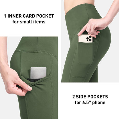baleaf Women's Waterproof Leggings Fleece Lined Thermal Warm Winter Yoga Water Resistant Pants with Pockets Army Green S