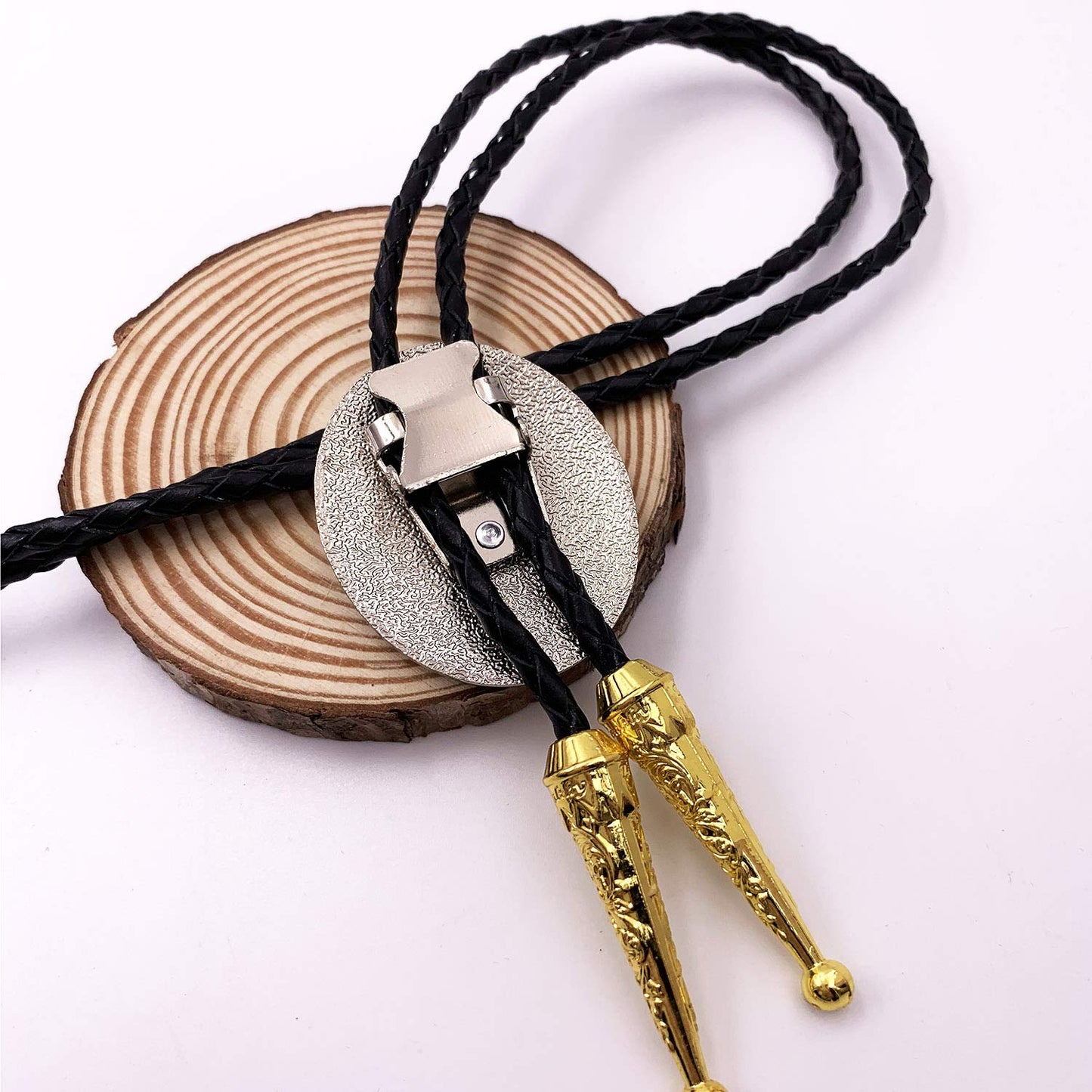XGALBLA Golden Western Bolo Tie Initial Letter R in Ellipse Flower Cowboy with Cowhide Rope Necktie for Women
