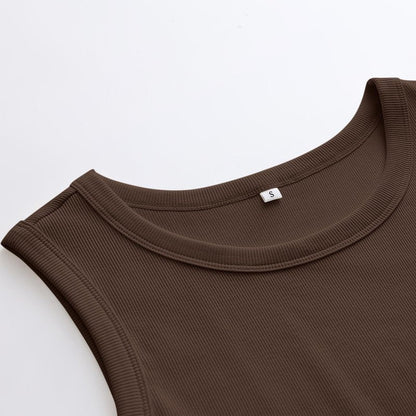 ANRABESS Womens Sleeveless High Neck Tank Tops Fashion Summer Casual Basic Slim Fit Ribbed Racerback Top Shirt Clothes Brown-S