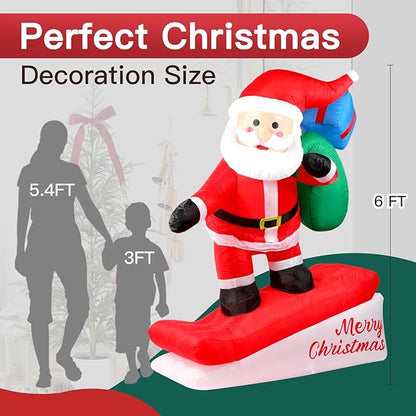 6FT Christmas Inflatables Decorations Outdoor，Blow Up Skiing Santa Claus with Built-in LEDs Lights for Indoor Holiday Party Yard Garden Lawn Décor