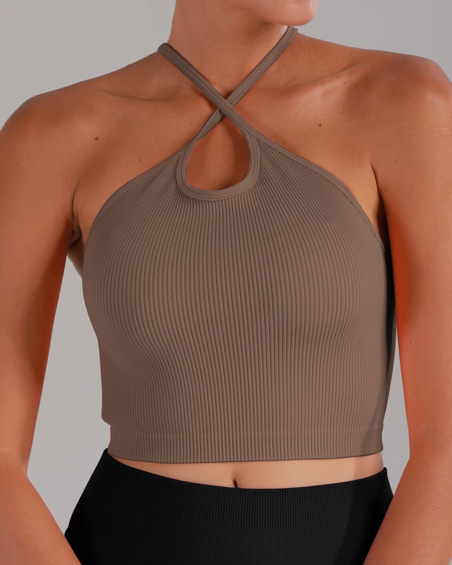 Sunzel Free to Be Tank, Ribbed Crop Tops for Women Summer Tank Tops Cute No pad Racerback Camisole Cropped Workout Gym Yoga Black Brown Grey(3pcs) M