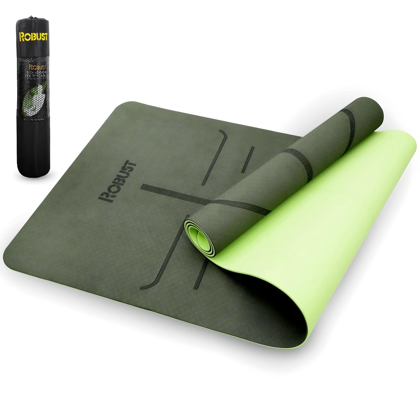 Robust Non-Slip Yoga Mat with Strap, 1/4" Thick TPE Eco-Friendly Workout Mat for Yoga with Position Lines and Texture Surface, Gym Mat for Women, Men, Pilates and Exercises Anti-Tear Sweat-Proof Exercise Mat