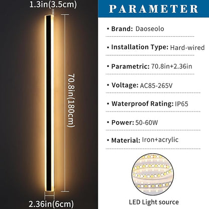 2 Pack Modern Outdoor Wall Light, 71inch LED Long Linear Wall Sconce Dimmable 3000K-6000K, IP65 Waterproof, Exterior Wall Mount Lighting for House, Porch, Patio, Yard, Garage with Remote Control